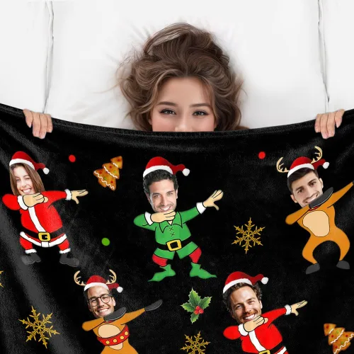 Vista 5 de Manta de Fotos Personalizada, Tema de Vacaciones con Rostro Personalizado, Diseño Divertido Ultra Suave y Acogedora, Manta Decorativa Personalizada