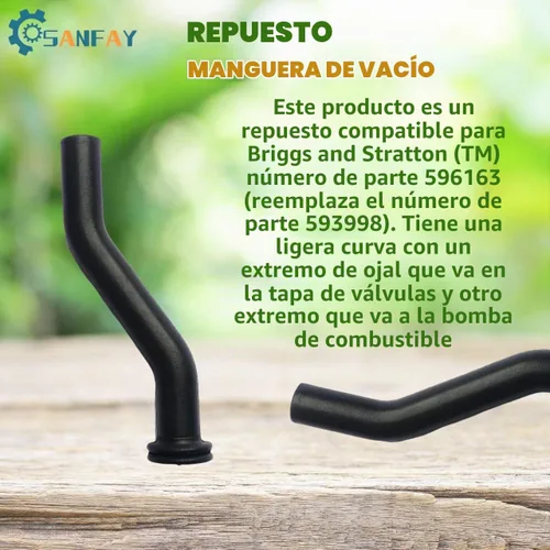 Vista 4 de Paquete de 2 mangueras de vacío de goma 596163 de 3 pulgadas, compatible con B&S John Deere D125 D130 D140 D160 D170, repuesto para tractor