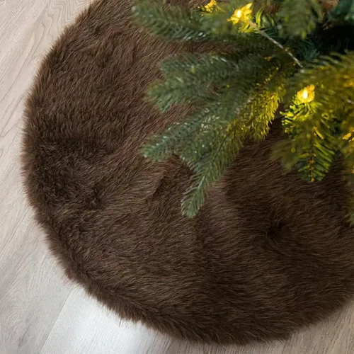 Vista 31 de Falda de Árbol de Navidad de 24 Pulgadas - Falda de Árbol de Piel Sintética Esponjosa Beige Blanca, Decoración Navideña de Felpa de Color Toka