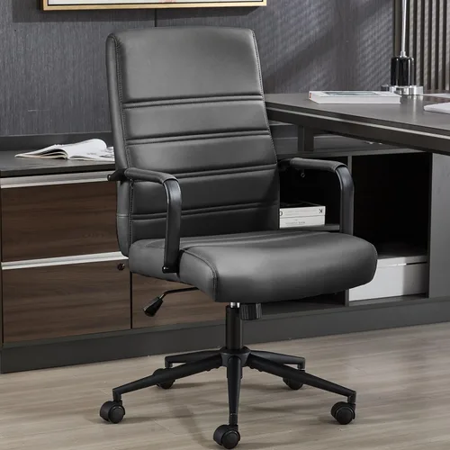 Vista 11 de Silla de escritorio de oficina de cuero, sillas de sala de conferencias con ruedas, sillas de oficina ejecutivas modernas de altura ajustable, silla