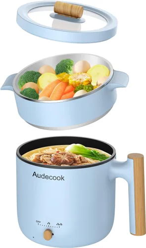 Vista 7 de Audecook Olla Caliente Eléctrica, Cocedor de Fideos Rápidos de 1.5L, Mini Multicocina Antiadherente Portátil, Olla Eléctrica de Viaje con Control