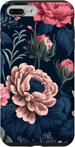 Vista 9 de Funda de follaje botánico para iPhone 15 con diseño floral azul marino y rosa