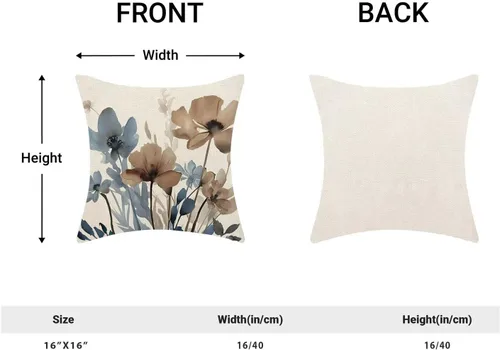 Vista 2 de AEIOAE Juego de 2 fundas de almohada florales azules y marrones de 16 x 16 pulgadas, fundas de almohada decorativas de flores de acuarela