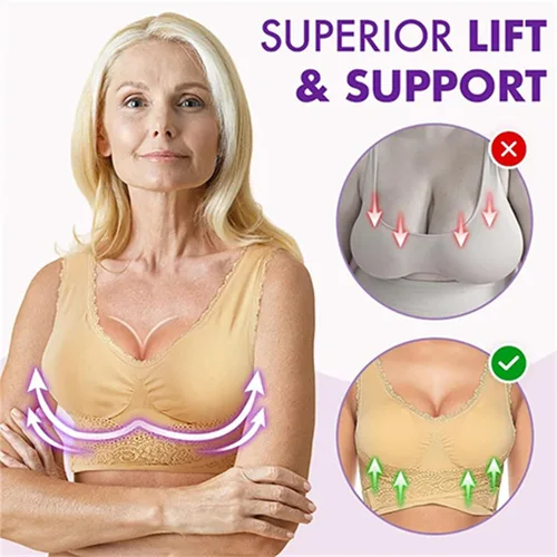 Vista 7 de Brasier Mirabel, cómodo brasier de corsé frontal con hebilla lateral cruzada, brasier de encaje, brasier Mirabel para mujeres mayores