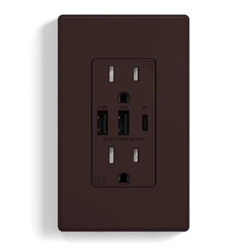 Vista 27 de ELEGRP Tomacorrientes USB, toma de pared de 3 puertos, toma eléctrica de 30 W 6.0 A resistente a manipulaciones, toma de corriente de 15 amperios