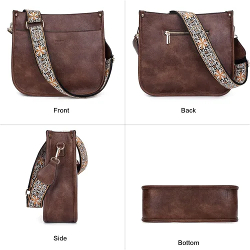 Vista 7 de HKCLUF Bolso cruzado para mujer, 2 piezas, de cuero, con 2 correas ajustables de leopardo, bolsa cruzada