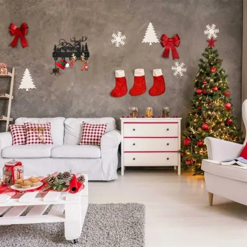 Vista 2 de MAYJOYDIY Perchero de pared de madera con 5 ganchos, diseño de ciervo de bosque negro, soporte para llaves y organizador para entrada, pasillo, sala