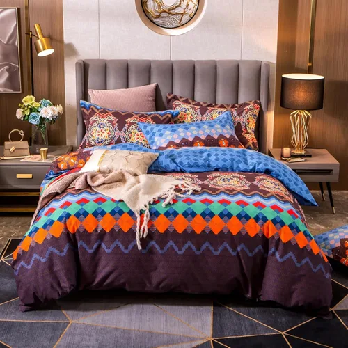 Vista 7 de ABREEZE Juego de ropa de cama de 3 piezas, estilo bohemio, retro, étnico, vintage, floral, ropa de cama bohemia, 100% algodón cepillado, damasco