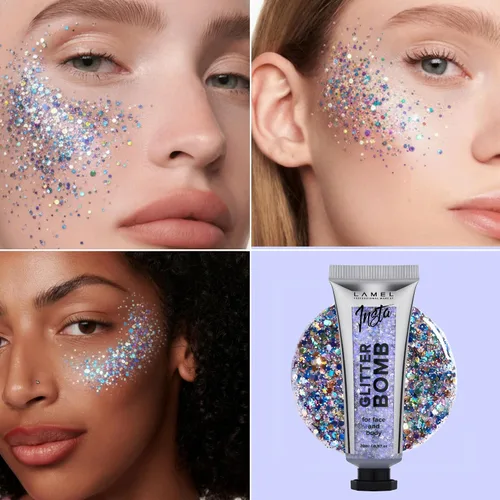 Vista 3 de LAMEL Insta Glitter Bomb: gel holográfico de secado rápido para rostro y cuerpo con purpurina Brillo de larga duración y eliminación sin esfuerzo