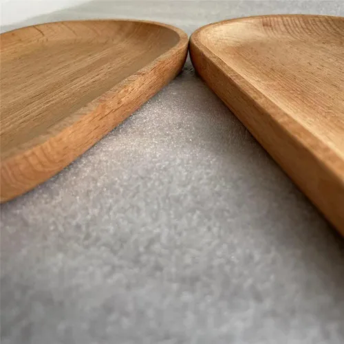 Vista 8 de Juego de 2 mini bandejas para servir joyas y monedas, bandeja ovalada de madera natural para postres, plato pequeño de queso de madera, bandeja