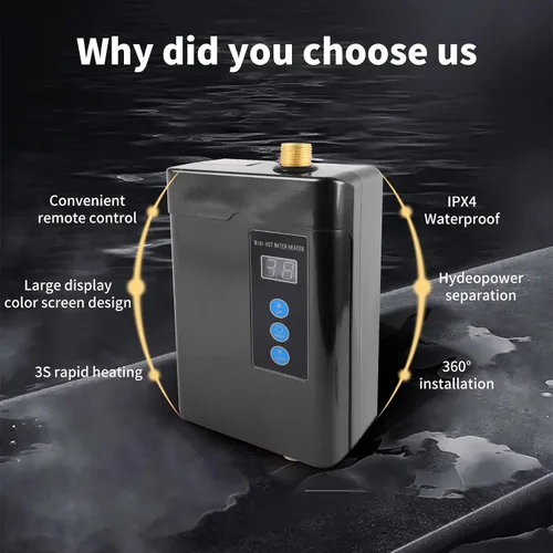Vista 6 de Calentador de agua eléctrico sin depósito 110V 3000W debajo del fregadero, calentador de agua caliente instantáneo bajo demanda para cocina y baño