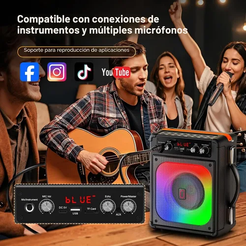 Vista 4 de HWWR Máquina de karaoke, altavoz Bluetooth portátil con 2 micrófonos inalámbricos para adultos y niños, máquina de cantar para fiestas y reuniones