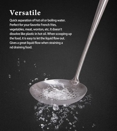 Vista 6 de iBasingo & Boundless Voyage Titanium Skimmer Cucharón Herramienta de cocina ligera con mango de madera Colador de alimentos Colador Herramientas