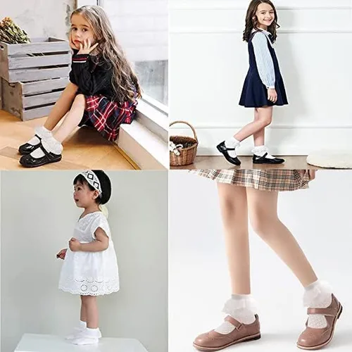 Vista 6 de Looching 5 pares de calcetines de encaje con volantes para niñas pequeñas con ojales de algodón blanco con volantes calcetines de princesa