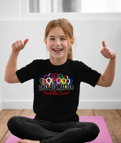 Vista 5 de Camiseta con cintas de concientización sobre el cáncer con texto en inglés «They All Matter Find The Cure» Negro