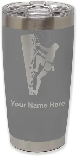 Vista 21 de LaserGram 20oz Vacuum Insulated Tumbler Mug, Rock Climber, Personalized Engraving Included (Coral)