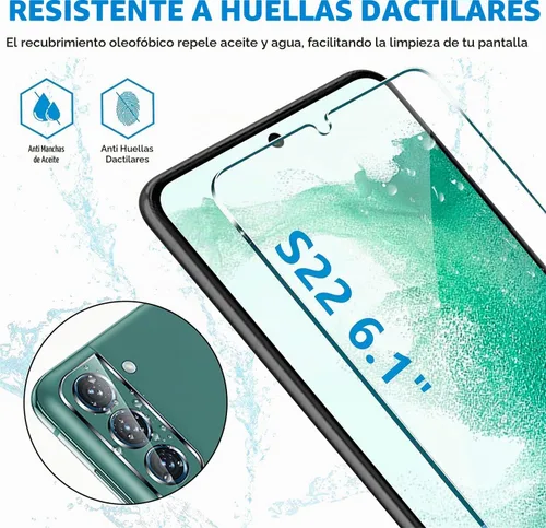 Vista 6 de Protector de pantalla (paquete de 3) para Samsung Galaxy S22 5G, vidrio templado 9H, compatible con huellas dactilares ultrasónicas, transparente