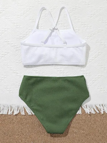 Vista 2 de SHENHE Girl's 2 Piece High Waisted Bikini Sets Criss Cross Spaghetti Strap Swimsuit Bathing Suit