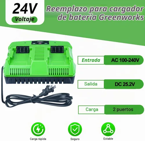 Vista 2 de DTK Reemplazo de doble puerto de carga rápida para batería de cargador de 24 V Greenworks