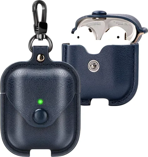 Vista 7 de Funda de cuero para Airpods con llavero, funda protectora de cuero vintage portátil a prueba de golpes para Apple AirPods 1 y AirPods 2 funda