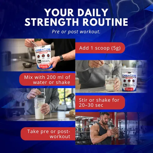 Vista 2 de Creatina de SP Nutrition - Monohidrato de creatina 100% pura Fuerza muscular, potencia y recuperación Fórmula de rendimiento antes y después