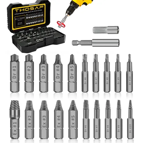 Vista 9 de Juego de extractor de tornillos dañados, removedor para tornillos de cabeza pelada, tuercas y pernos, herramientas de broca para una fácil