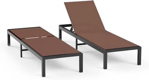 Vista 12 de Tumbona de aluminio para patio al aire libre con ruedas, color Caqui