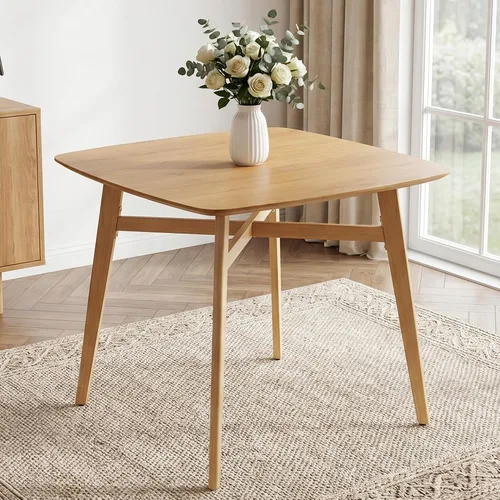 Vista 10 de HIPIHOM 3-Piece Oak Dining Table Set for 2, 31.5in Table with Steel Legs Oak Table+2 Yellow Chairs