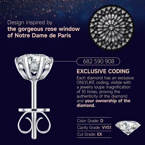 Vista 3 de Aretes para mujer, regalos para esposa y mamá, aretes de moissanita de 0.6 quilates y 3 quilates, regalo de joyería de aniversario para esposa