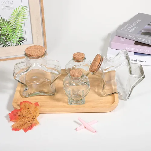 Vista 9 de Cabilock 4 tapones de corcho, botellas de vidrio con forma de estrella en forma de corazón, frasco transparente para manualidades, boda, día de San