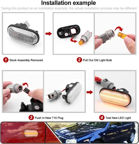 Vista 8 de 2 unids Full Amber Dynamic Sequential Blink LED Side Marker Light para Volkswagen Golf MK4 Jetta New Beetle Front Fender Luces de señal de giro