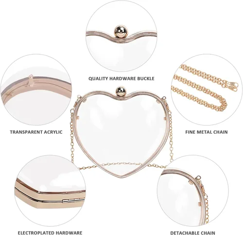 Vista 3 de LAKSMI Bolsos de mano de noche de acrílico transparente para mujer, con forma de corazón, lindo bolso con correa de cadena