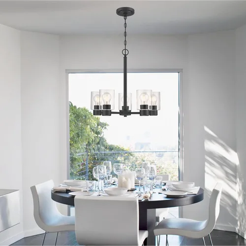 Vista 3 de Westinghouse 6115300 Sylvestre - Candelabro de interior transicional de cinco luces, acabado negro mate, cristal transparente