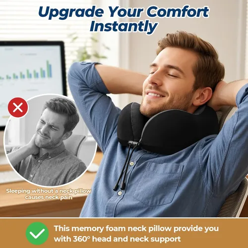 Vista 6 de ExploreBliss Almohada de viaje, almohadas de viaje para dormir en avión, almohada cervical de avión, juego de almohada de espuma viscoelástica