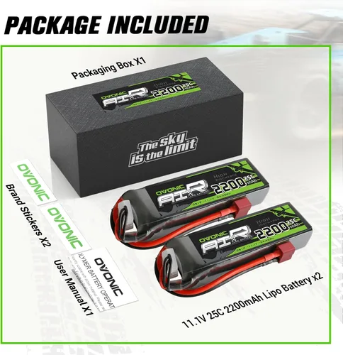 Vista 10 de OVONIC 3S Lipo Battery 25C 2200mAh 11.1V Lipo Batería con conector T estilo Dean para avión RC helicóptero, cuadricóptero RC coche, camión, barco