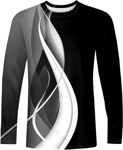 Vista 2 de Camisas casuales para hombre, de manga larga, cuello redondo, elásticas, suaves, casuales, S-4XL