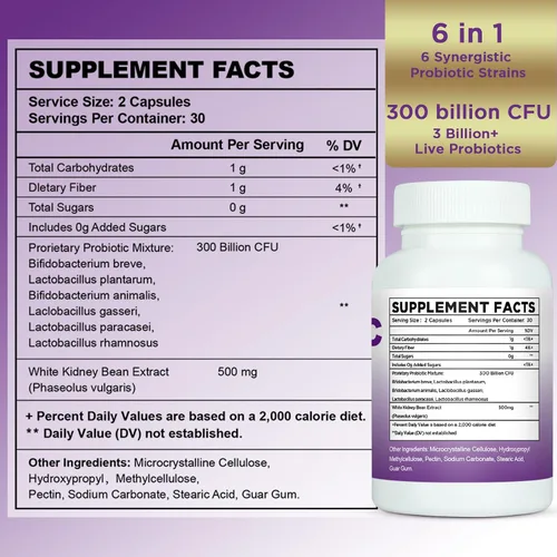 Vista 7 de Cápsulas de probióticos para mujeres, equilibrio de pH y intestino, 300 mil millones de UFC, 60 cápsulas vegetales con múltiples cepas y extracto