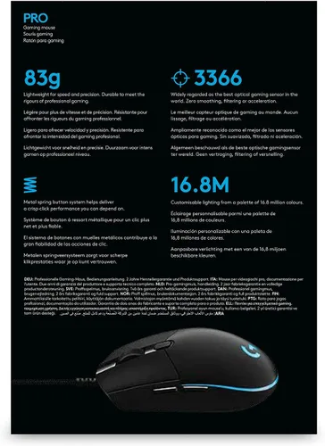 Vista 8 de Logitech Ratón para juegos con cable G Pro sensor Hero 16K 16000 DPI RGB ultra ligero 6 botones programables memoria a bordo construido para Esport