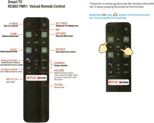 Vista 4 de RC802V Control remoto de voz Rplacement Compatible con todos los TCL Android 4K UHD Smart TV