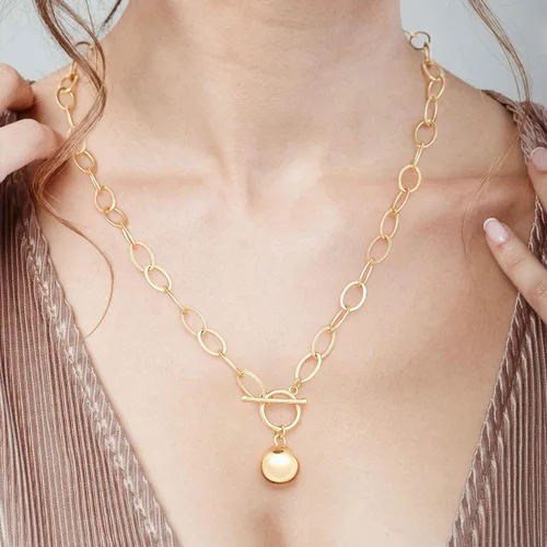 Vista 2 de Aobei Pearl Collar chapado en oro de 18 quilates con dije de cruz de corazón, corazón, estrella, león, mal de ojo, amor, medallón, clip de papel