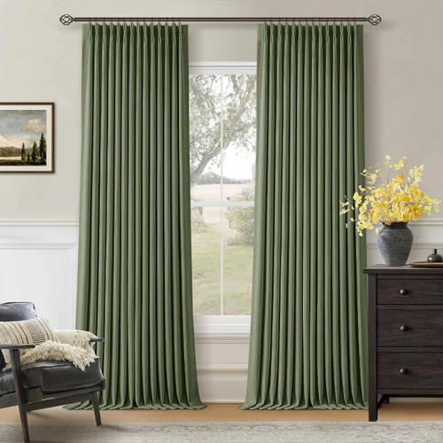 Vista 151 de Juego de 2 paneles de cortinas plisadas negras de 80 pulgadas para sala de estar, cortinas plisadas de lino con forro de 80 pulgadas de largo, 100%