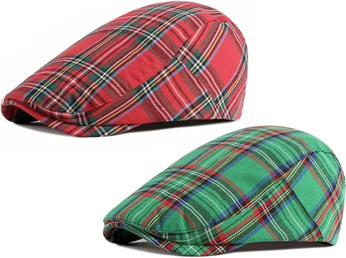 Vista 23 de Paquete de 2 gorras planas de algodón a cuadros para hombre, diseño de Ivy Cabbie Golf Gatsby