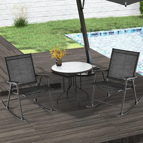 Vista 2 de Tangkula Juego de 2 mecedoras plegables para patio con tela de asiento transpirable y marco de metal resistente, movimiento mecedor suave, balancín