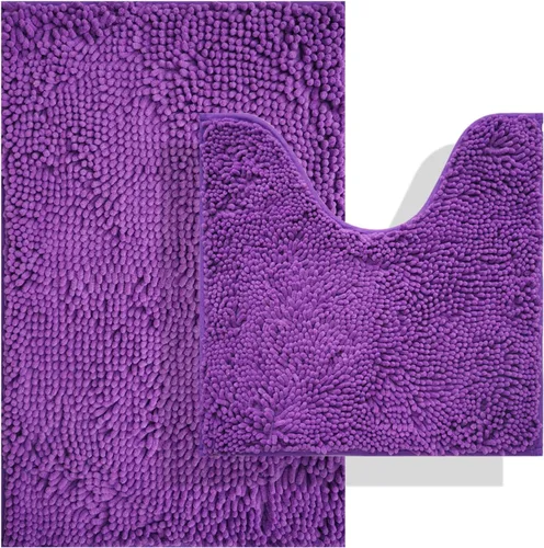 Vista 34 de Juegos de alfombras de baño de 2 piezas, alfombra de baño de felpilla extra suave ultra absorbente, alfombra de baño con base antideslizante de PVC