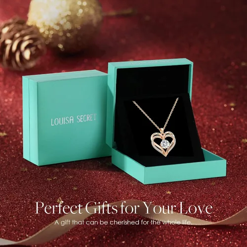 Vista 5 de LOUISA SECRET Love Heart Birthstone Necklaces for Women, 925 Sterling Silver Women Pendant Necklace, Mothers Day Birthday Anniversary Jewelry Gift