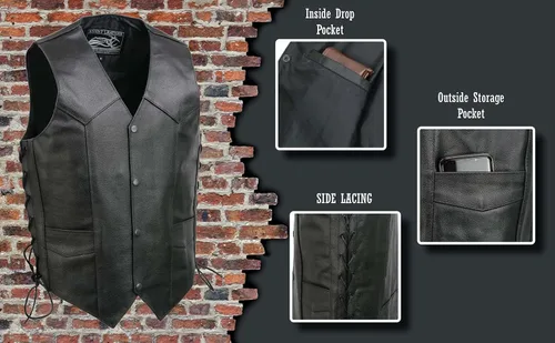 Vista 2 de Event Biker Leather - Chaleco de cuero para hombre "Promo, con encaje lateral