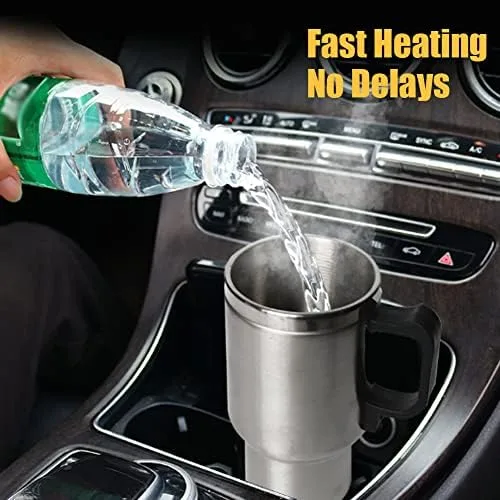 Vista 2 de Hervidor eléctrico de agua caliente, 12 V, 15.2 fl oz, hervidores eléctricos de acero inoxidable, taza de calefacción de viaje, taza de café, té