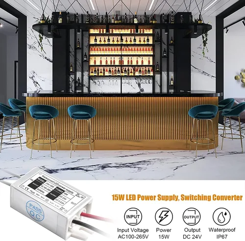Vista 6 de Lustaled - Fuente de alimentación LED de 24 V, impermeable, IP67, 15 W, 24 voltios, transformador de corriente continua, 120 V CA a 24 V CC