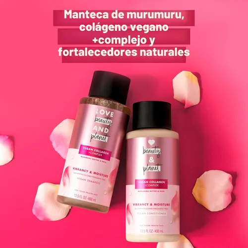 Vista 2 de Love Beauty and Planet Champú y acondicionador Murumuru Butter & Rose 2 unidades para cabello teñido champú y acondicionador sin silicona, sin