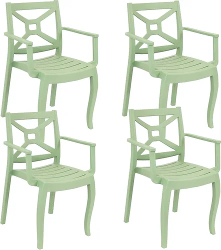 Vista 10 de Sunnydaze Tristana - Silla de plástico para patio al aire libre, juego de 2, asientos apilables, color verde